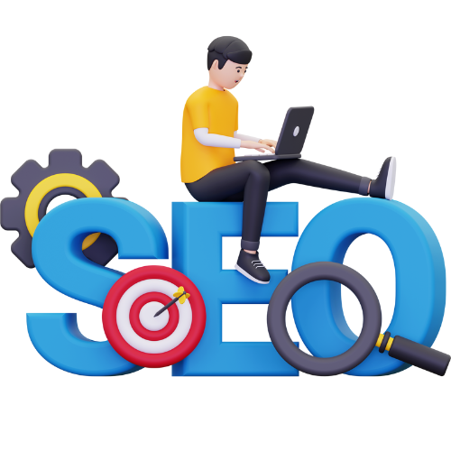 SEO concept with analytics, charts, and digital marketing icons, representing KEGNOKEY's expertise in optimizing online presence and driving organic growth.